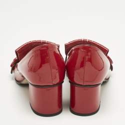 Pre Owned Gucci Red Patent Fringe Marmont GG Loafer Pumps Size 37.5