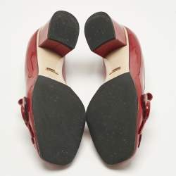 Pre Owned Gucci Red Patent Fringe Marmont GG Loafer Pumps Size 37.5