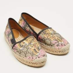 Pre Owned Gucci Multicolor Coated Canvas and Leather GG Supreme Espadrille Flats Size 36