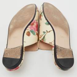 Pre Owned Gucci Cream Leather Floral Print Princetown Flat Mules Size 41.5