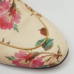 Pre Owned Gucci Cream Leather Floral Print Princetown Flat Mules Size 41.5