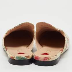 Pre Owned Gucci Cream Leather Floral Print Princetown Flat Mules Size 41.5