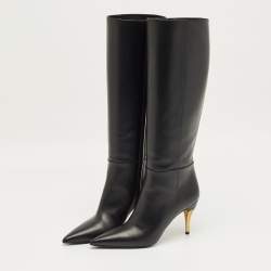 Pre Owned Gucci Black Leather Priscilla Knee Length Boots Size 37