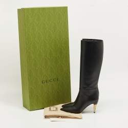 Pre Owned Gucci Black Leather Priscilla Knee Length Boots Size 37