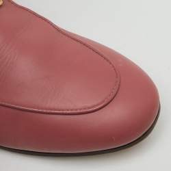 Pre Owned Gucci Rose Pink Leather and Fur Princetown Horsebit Flat Mules Size 37.5