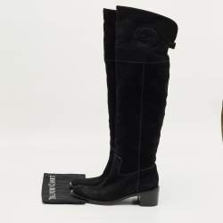 Pre Owned Gucci Black Leather And Suede Horsebit Knee Length Boots Size 39