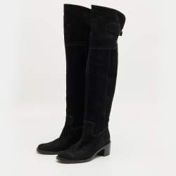 Pre Owned Gucci Black Leather And Suede Horsebit Knee Length Boots Size 39