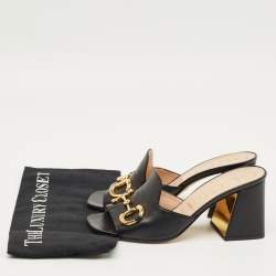 Pre Owned Gucci Black Leather Horsebit Slide Sandals Size 38