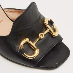 Pre Owned Gucci Black Leather Horsebit Slide Sandals Size 38