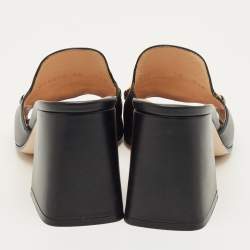 Pre Owned Gucci Black Leather Horsebit Slide Sandals Size 38