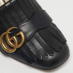Pre Owned Gucci Black Leather GG Marmont Fringe Loafer Pumps Size 37