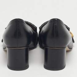 Pre Owned Gucci Black Leather GG Marmont Fringe Loafer Pumps Size 37