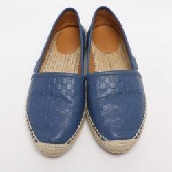 Pre Owned Gucci Blue Leather GG Espadrille Flats Size 38.5