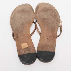 Pre Owned Gucci Brown Leather Interlocking GG Flat Thong Sandals Size 37.5
