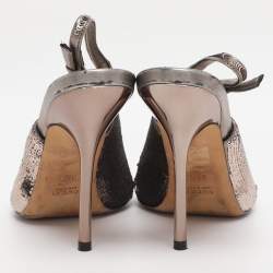 Pre Owned Gucci Silver Sequins Slingback Pumps Size 36