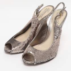 Pre Owned Gucci Silver Sequins Slingback Pumps Size 36