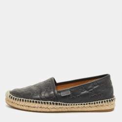 Pre Owned Gucci Black Leather Guccissima Espadrille Flats Size 38.5