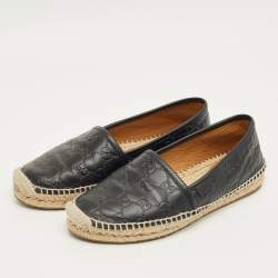 Pre Owned Gucci Black Leather Guccissima Espadrille Flats Size 38.5