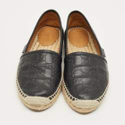 Pre Owned Gucci Black Leather Guccissima Espadrille Flats Size 38.5