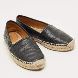 Pre Owned Gucci Black Leather Guccissima Espadrille Flats Size 38.5