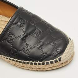 Pre Owned Gucci Black Leather Guccissima Espadrille Flats Size 38.5