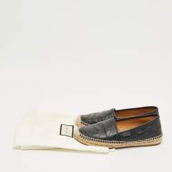 Pre Owned Gucci Black Leather Guccissima Espadrille Flats Size 38.5