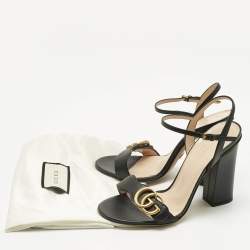 Pre Owned Gucci Black Leather GG Marmont Ankle Strap Sandals Size 36.5