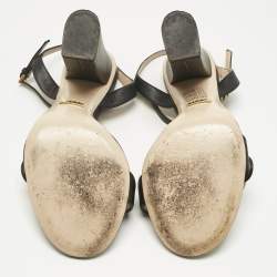 Pre Owned Gucci Black Leather GG Marmont Ankle Strap Sandals Size 36.5