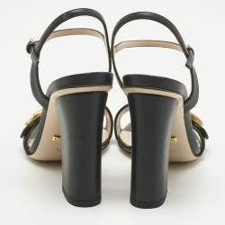 Pre Owned Gucci Black Leather GG Marmont Ankle Strap Sandals Size 36.5