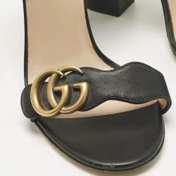 Pre Owned Gucci Black Leather GG Marmont Ankle Strap Sandals Size 36.5