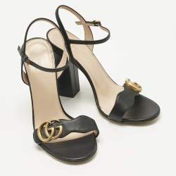 Pre Owned Gucci Black Leather GG Marmont Ankle Strap Sandals Size 36.5