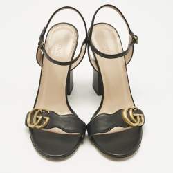 Pre Owned Gucci Black Leather GG Marmont Ankle Strap Sandals Size 36.5