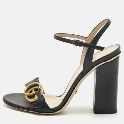 Pre Owned Gucci Black Leather GG Marmont Ankle Strap Sandals Size 36.5
