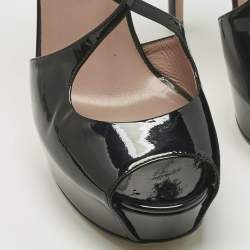 Pre Owned Gucci Black Patent Leather Platform Crisscross Strap Pumps Size 39