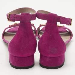 Pre Owned Gucci Purple Suede Horsebit Ankle Strap Sandals Size 39