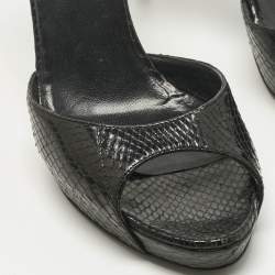 Pre Owned Gucci Black Python Bamboo Heel Slide Sandals Size 38