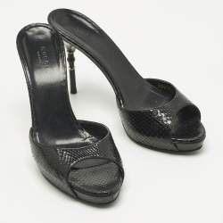 Pre Owned Gucci Black Python Bamboo Heel Slide Sandals Size 38