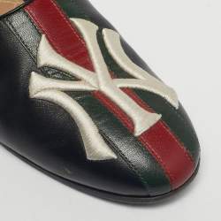 Pre Owned Gucci Black Leather NY Yankees Mules Size 36