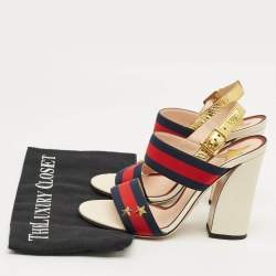 Pre Owned Gucci Multicolor Leather and Canvas Web Slingback Sandals Size 38.5