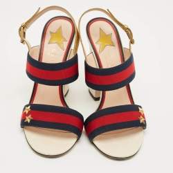 Pre Owned Gucci Multicolor Leather and Canvas Web Slingback Sandals Size 38.5