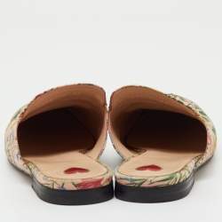 Pre Owned Gucci Multicolor Floral Print Canvas Princetown Horsebit Flat Mules Size 38