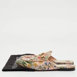Pre Owned Gucci Multicolor Floral Print Canvas Princetown Horsebit Flat Mules Size 38