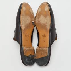 Pre Owned Gucci Black Leather Rose Embroidered Princetown Flat Mules Size 41.5