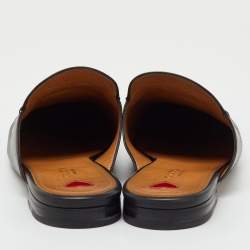 Pre Owned Gucci Black Leather Rose Embroidered Princetown Flat Mules Size 41.5