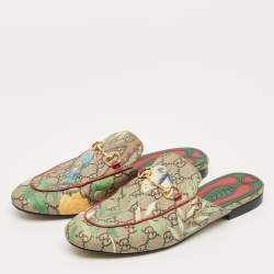 Pre Owned Gucci Beige Blooms Printed GG Canvas Princetown Mules Sandals Size 39