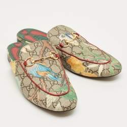 Pre Owned Gucci Beige Blooms Printed GG Canvas Princetown Mules Sandals Size 39