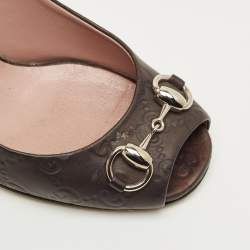 Pre Owned Gucci Brown Monogram Leather Jolene Horsebit Pumps Size 35