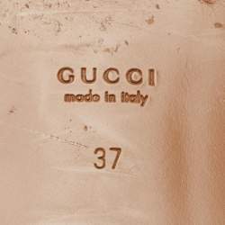 Pre Owned Gucci Brown/Beige Leather and Canvas Interlocking G Flat Slides Size 37