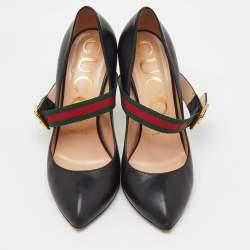 Pre Owned Gucci Black Leather Sylvie Mary Jane Pumps Size 37