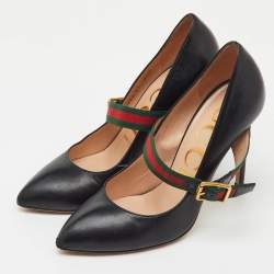 Pre Owned Gucci Black Leather Sylvie Mary Jane Pumps Size 37